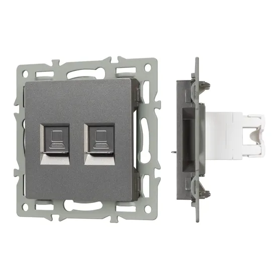 Фото #1 товара Механизм компьютерной розетки двойной SCT-MPC2-PL-GR (RJ-45, CAT6) (Arlight, -)
