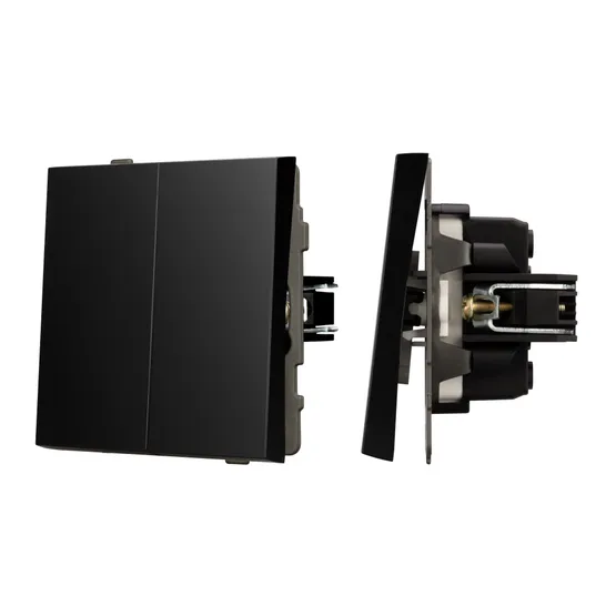 Фото #1 товара Механизм выключателя двухклавишный проходной SWT-TENDO-MKP2-PL-BK (230V, 10A) (Arlight, Черный)