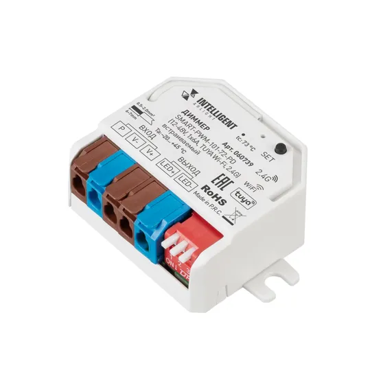 Фото товара INTELLIGENT ARLIGHT Диммер SMART-PWM-101-72-PD (12-48V, 1x6A, TUYA Wi-Fi, 2.4G) встраиваемый (IARL, IP20 Пластик, 5 лет)