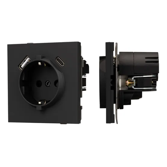 Фото #1 товара Механизм розетки с USB зарядкой SCT-TENDO-MUAC-SFPL-BK (230V, 16A) (Arlight, Матовый черный)